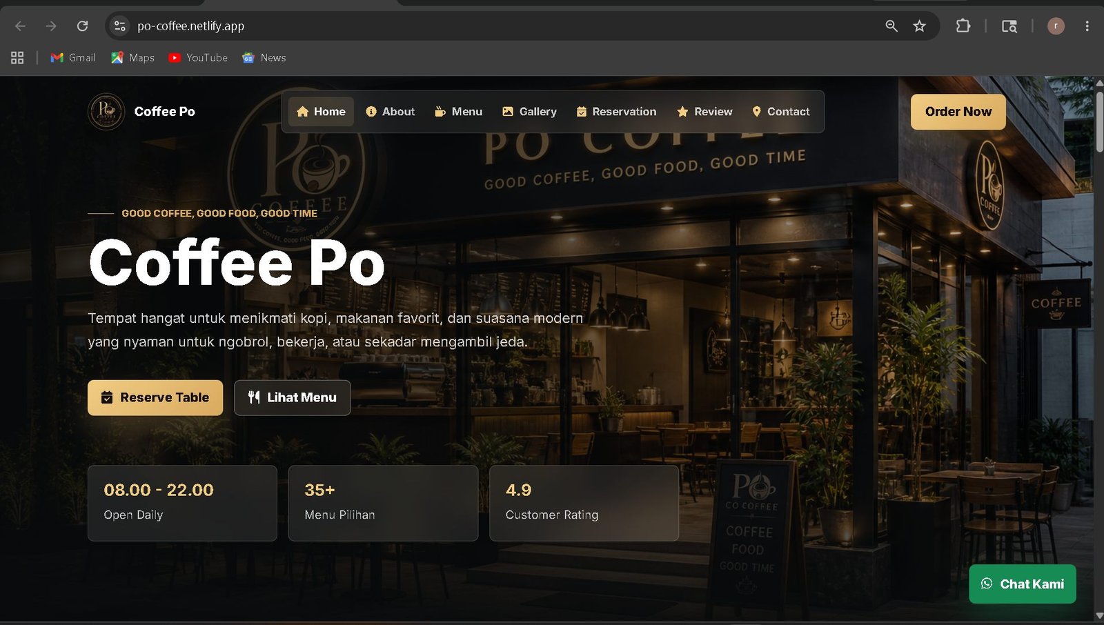 Portofolio website coffee shop modern